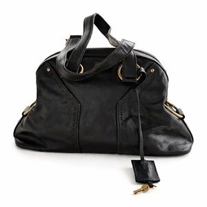 Yves Saint Laurent YSL Muse Black Leather Satchel Bag Gold Hardware/Key Lock